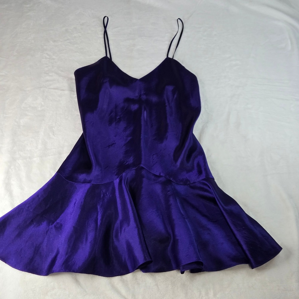 Vintage Victorias Secret Gold Label Purple Satin Flounce Slip Dress Petite P